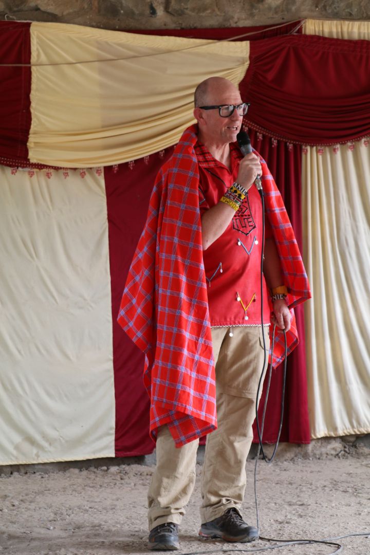 Bernie is made an honorary 'Elder' and addresses the Masai Chiefs within Kenya.