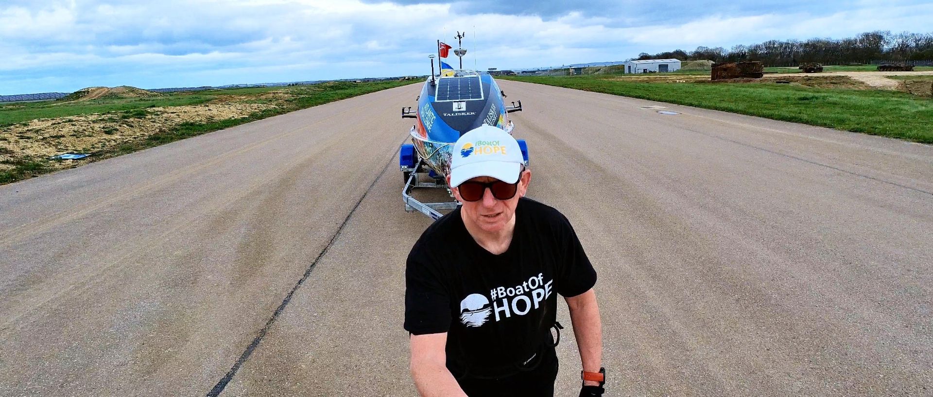 Bernie pulling the Boat of Hope for 30 days and 370 miles.