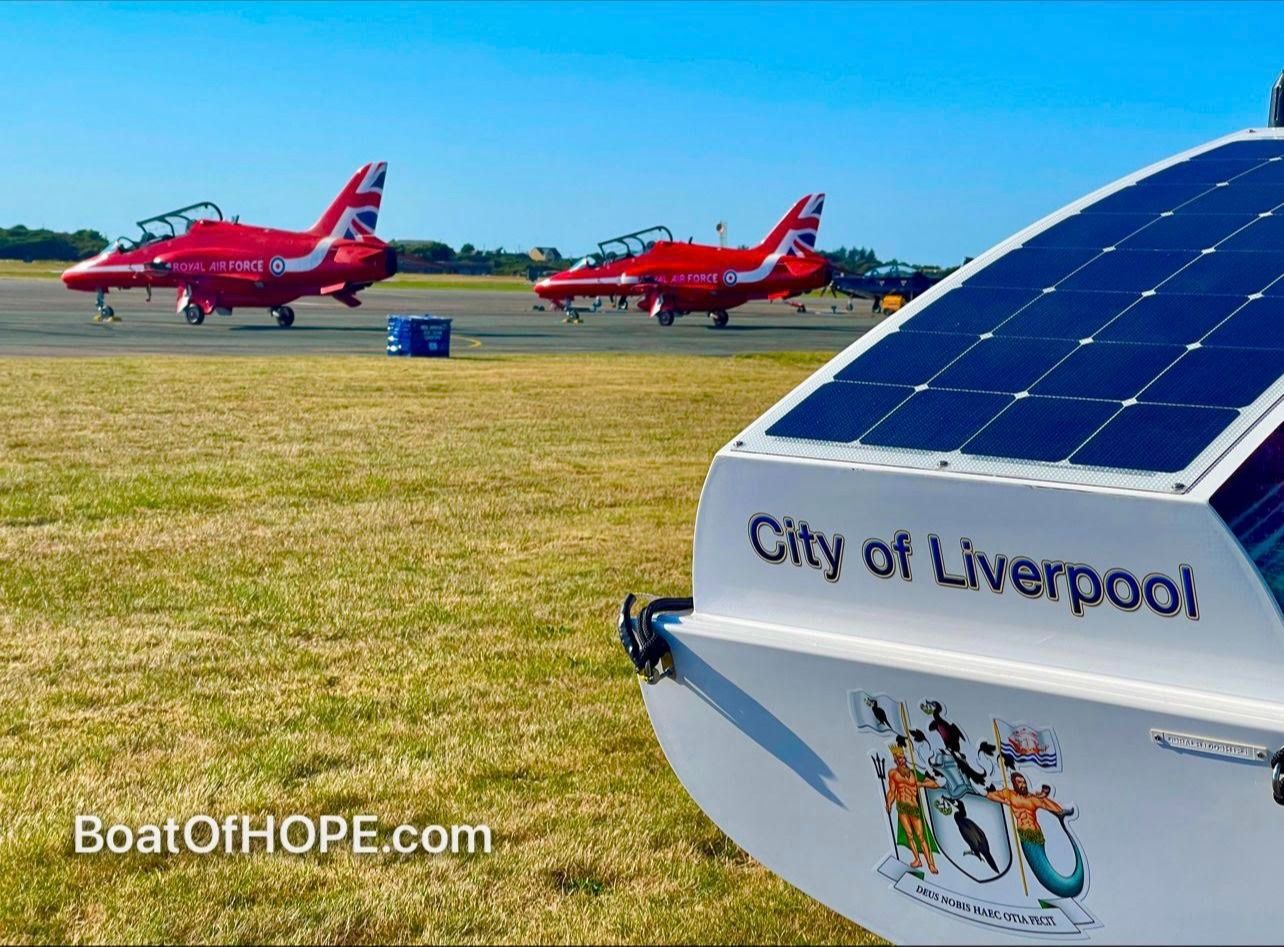 The 'Boat of Hope' working with the RAF 'Red Arrows'.